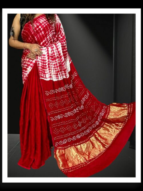 Red Shibori Bandhani Dyed Saree Pure ModalSilk