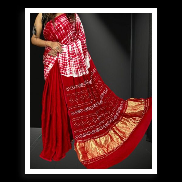 Red Shibori Bandhani Dyed Saree Pure ModalSilk