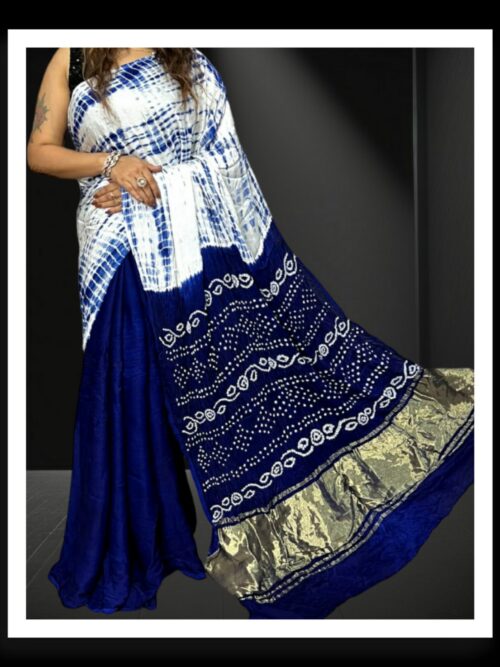 Blue Shibori Bandhani Dyed Saree Pure ModalSilk