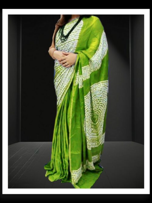Parrot Green Shibori Handmade Designer Saree Pure Modal Silk