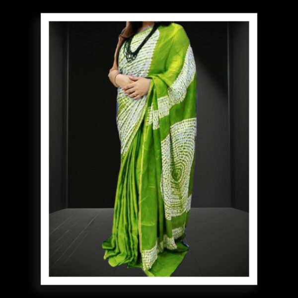 Parrot Green Shibori Handmade Designer Saree Pure Modal Silk