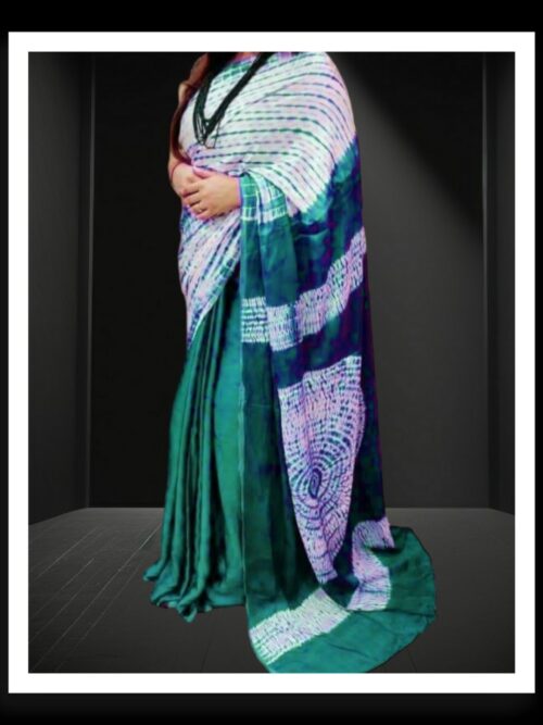 Bottle Green Shibori Handmade Designer Saree Pure Modal Silk