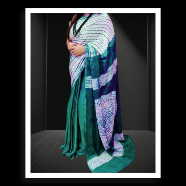 Bottle Green Shibori Handmade Designer Saree Pure Modal Silk