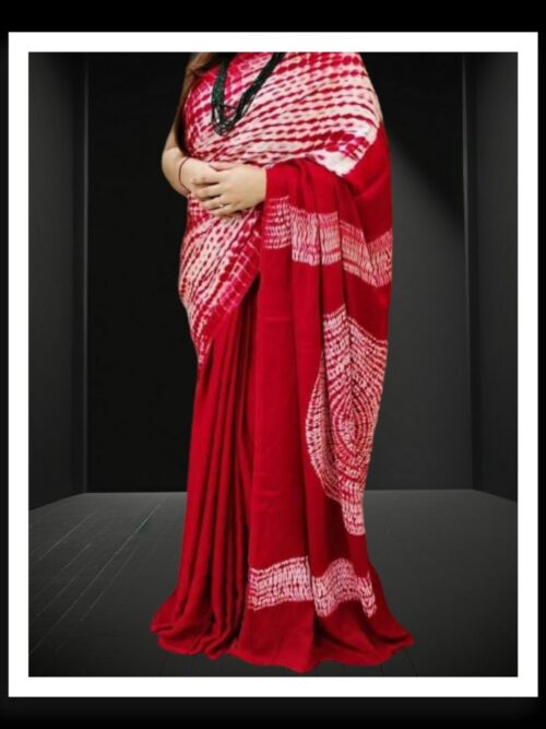 Red Shibori Handmade Designer Saree Pure Modal Silk