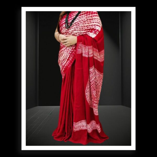 Red Shibori Handmade Designer Saree Pure Modal Silk