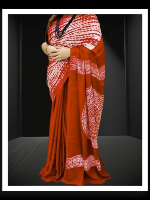 Rust Shibori Handmade Designer Saree Pure Modal Silk