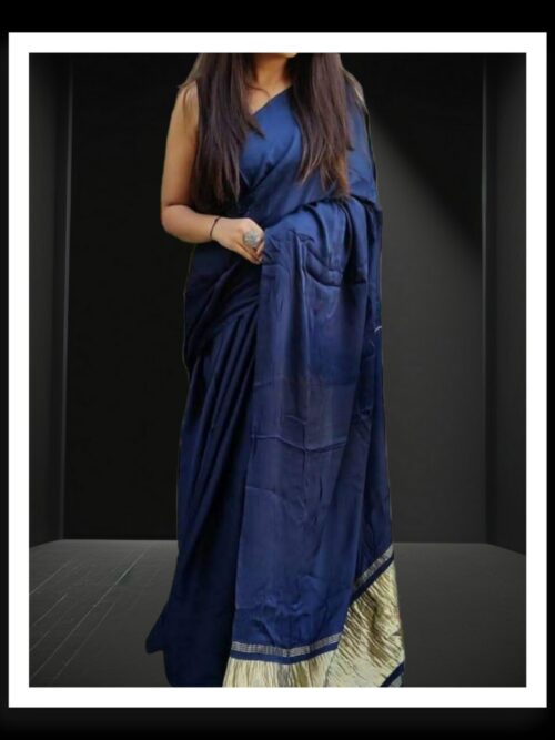 Dark Navy Blue Plain Saree Pure Modal Silk