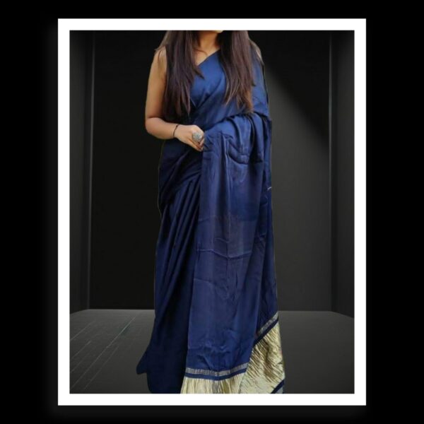 Dark Navy Blue Plain Saree Pure Modal Silk