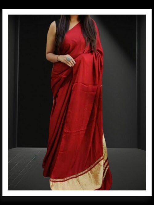Dark Red Plain Saree Pure Modal Silk