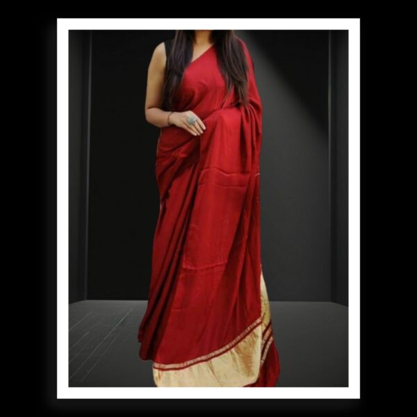 Dark Red Plain Saree Pure Modal Silk