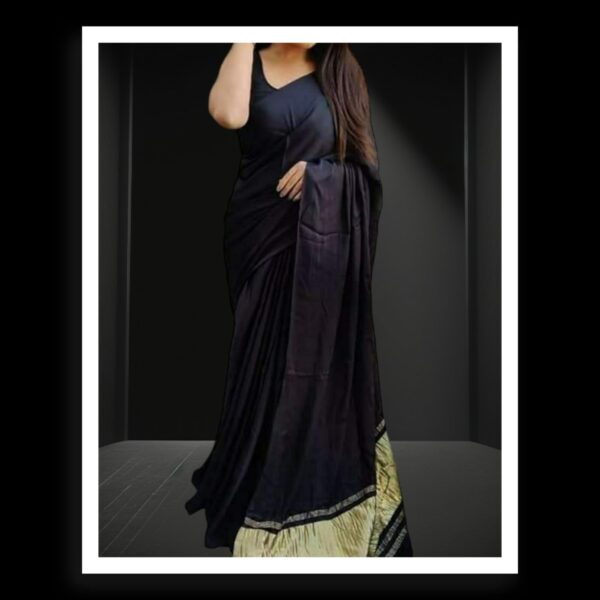 Black Plain Saree Pure Modal Silk