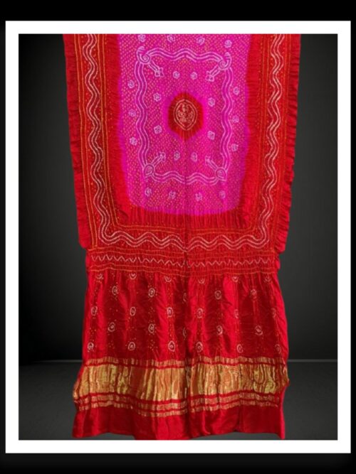 Red Pink Bandhani Chandrakhani Dupatta Pure GajiSilk