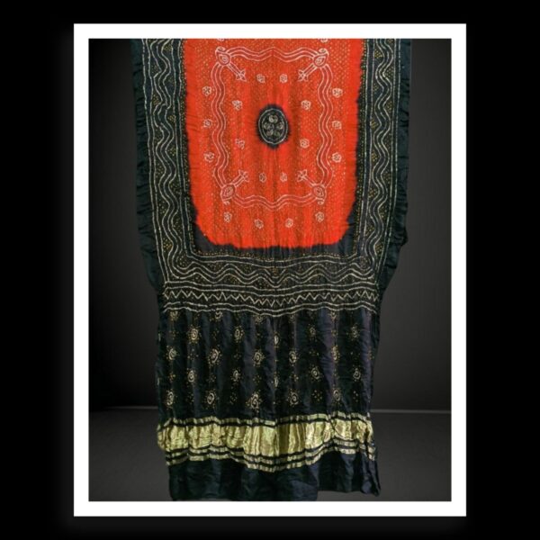 Black Orange Bandhani Chandrakhani Dupatta Pure GajiSilk