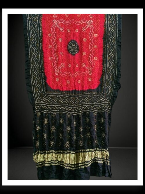 Black Red Bandhani Chandrakhani Dupatta Pure GajiSilk
