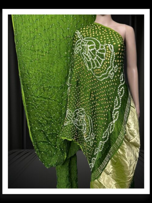 Parrot Green Dhingli Desinger Bandhani Saree Pure Modal Silk
