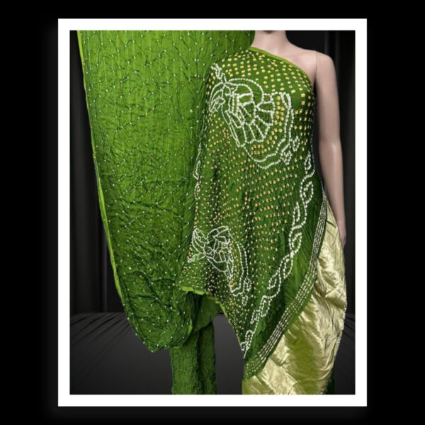 Parrot Green Dhingli Desinger Bandhani Saree Pure Modal Silk