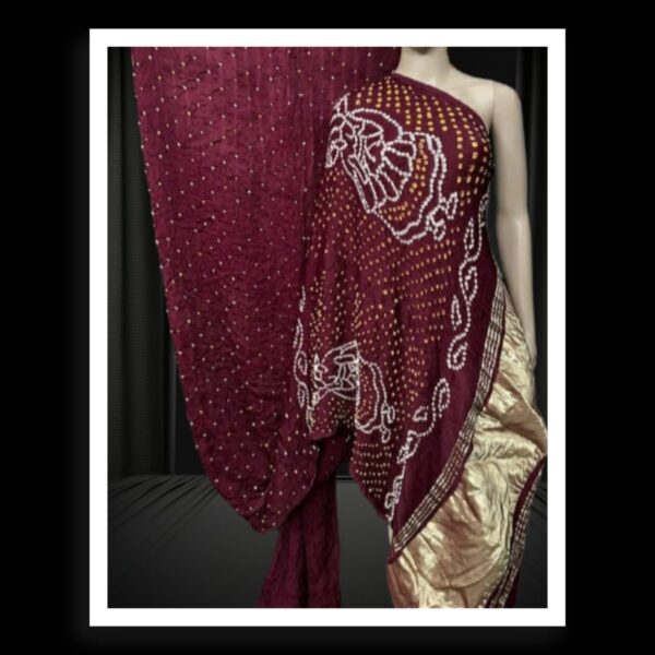 Maroon Dhingli Desinger Bandhani Saree Pure Modal Silk