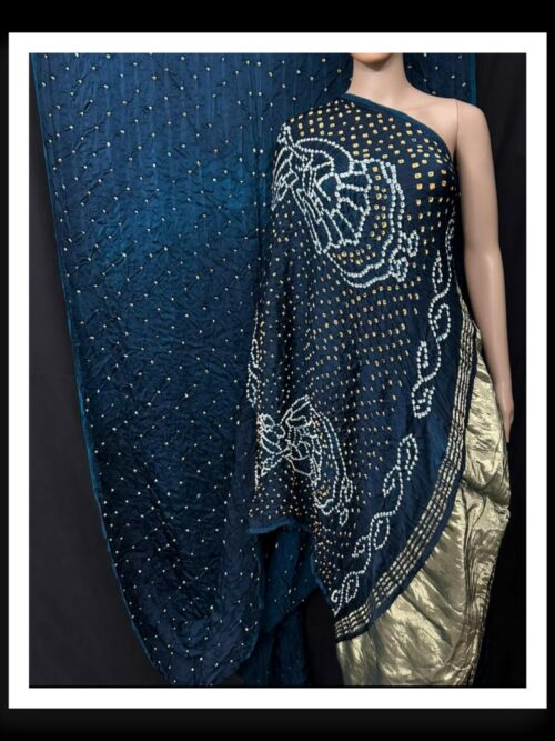 Navy Blue Dhingli Desinger Bandhani Saree Pure Modal Silk