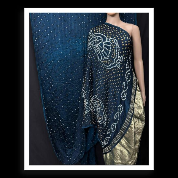 Navy Blue Dhingli Desinger Bandhani Saree Pure Modal Silk