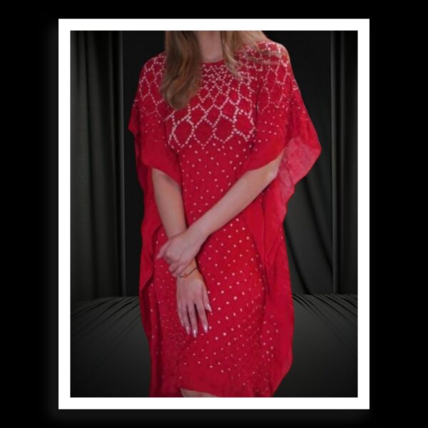 Red Bandhani Kaftan Pure Modal Silk