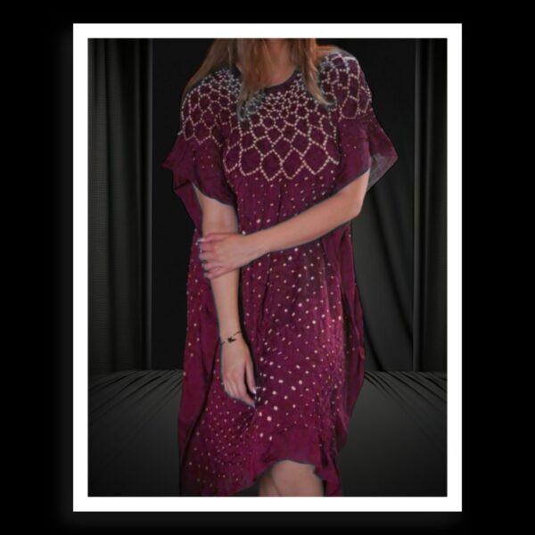 Maroon Bandhani Kaftan Pure Modal Silk