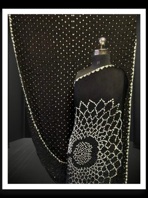Black Makdi Bandhani Saree Pure Modal Silk