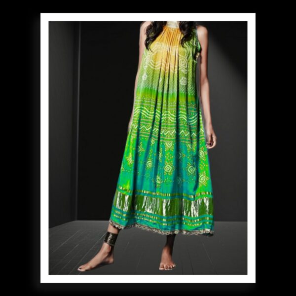 Rama Bandhani Pure GajiSilk Fusion Gown Kaftan