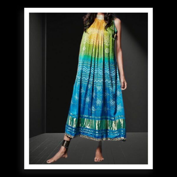 Rama Sky Bandhani Pure GajiSilk Fusion Gown Kaftan