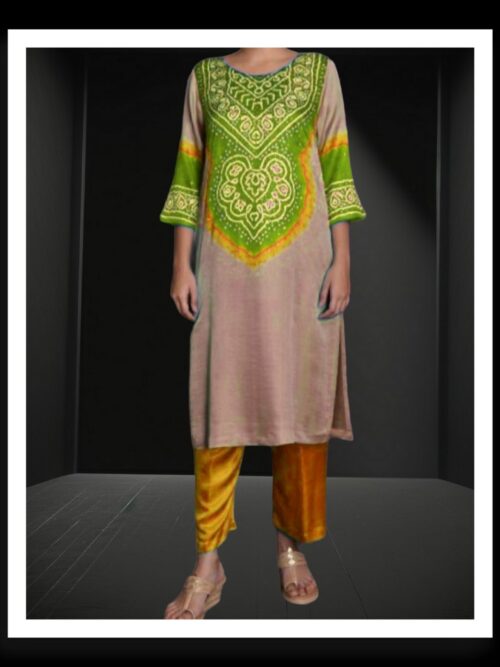Mehendi Abha Pure Gaji Silk Bandhani Designer Suit