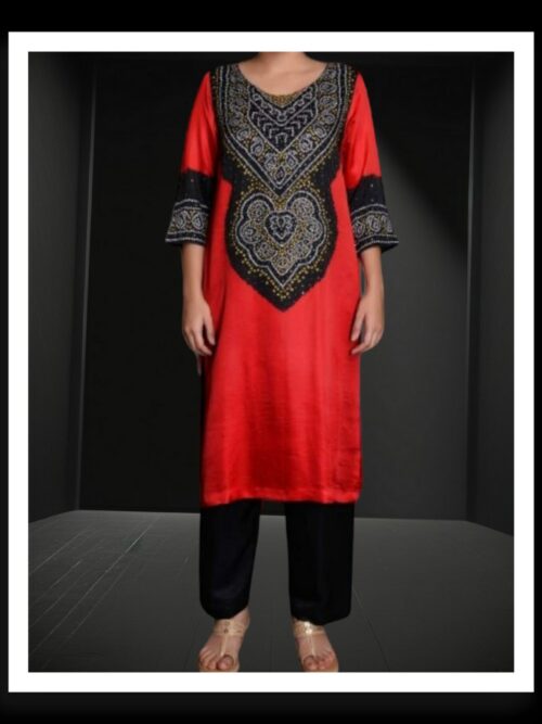 Black Red Abha Pure Gaji Silk Bandhani Designer Suit
