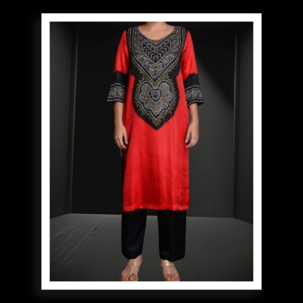 Black Red Abha Pure Gaji Silk Bandhani Designer Suit