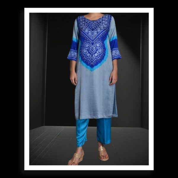 T Blue Abha Pure Gaji Silk Bandhani Designer Suit