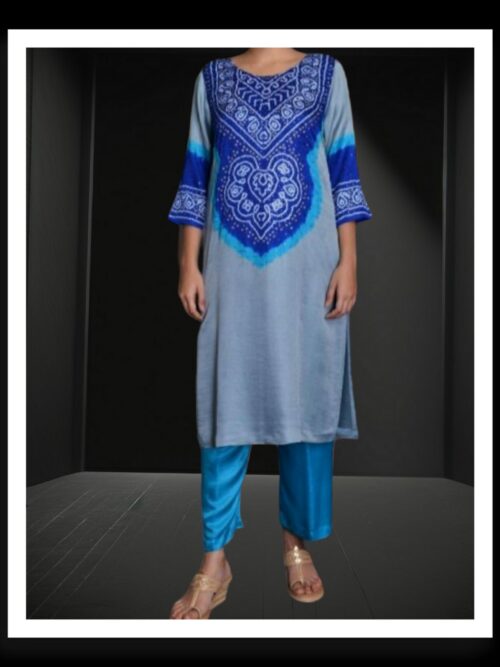 Blue Abha Pure Gaji Silk Bandhani Designer Suit