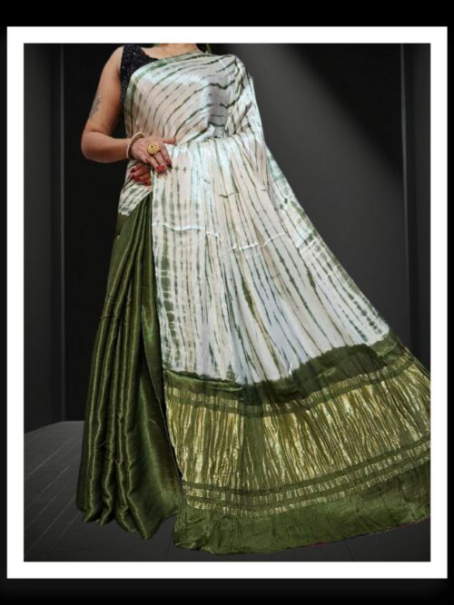 Mehndi Shibori Leheriya Designer Saree Pure Modal Silk