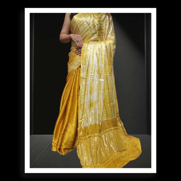 Mustered Shibori Leheriya Designer Saree Pure Modal Silk