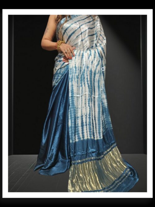 T Blue Shibori Leheriya Designer Saree Pure Modal Silk