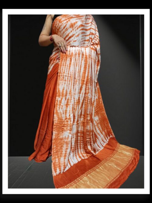 Rust Shibori Leheriya Designer Saree Pure Modal Silk