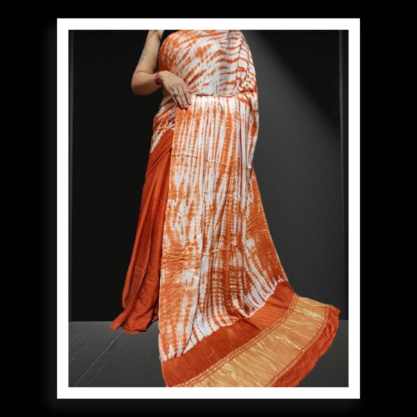 Rust Shibori Leheriya Designer Saree Pure Modal Silk