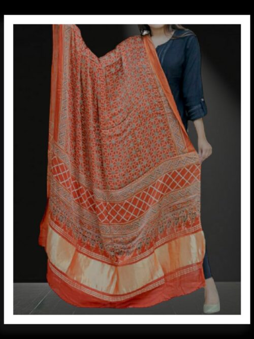 Natural Ajrak Dupatta Pure Modal Silk