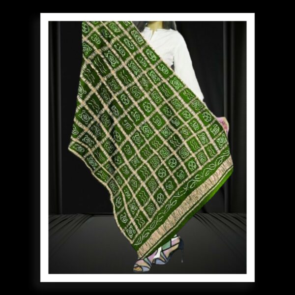 Mehndi Green Bandhani Gharchola Dupatta Pure GajiSilk