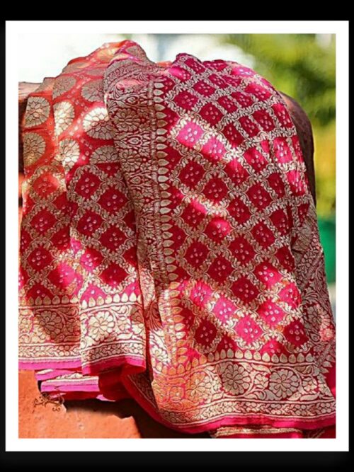 Pink Orange Banarasi Bandhani Dupatta Pure Georgette