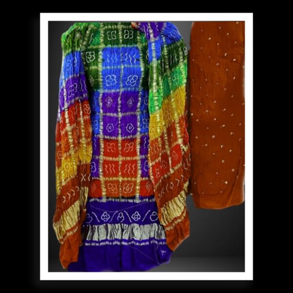 Blue Rust Bandhani Dress Material Gharchola Pure GajiSilk