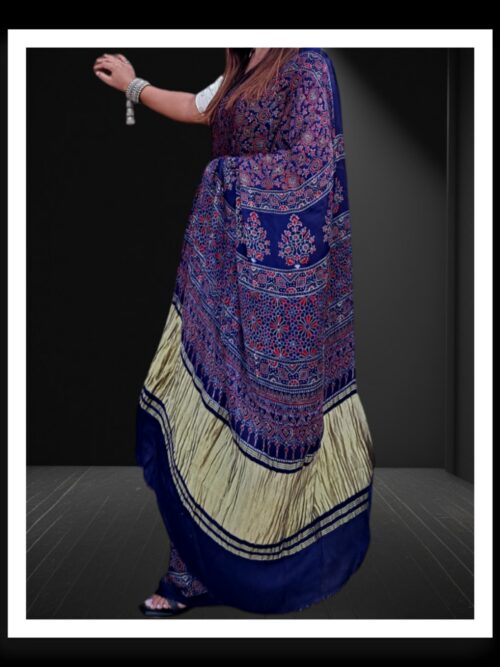 Natural Hand Block Ajrak Saree Pure ModalSilk
