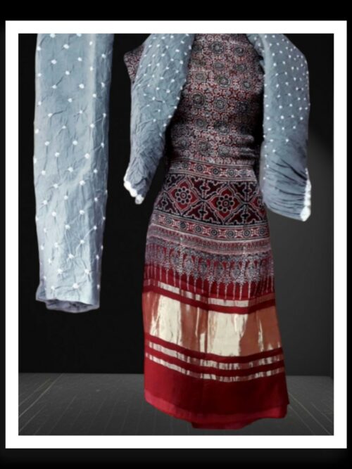 Ajrak Bandhani Fusion Dress Material Pure Modalsilk