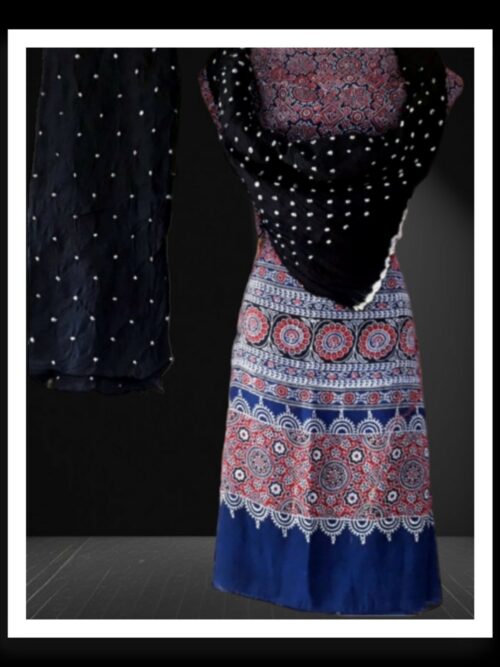 Ajrak Bandhani Fusion Dress Material Pure Modalsilk