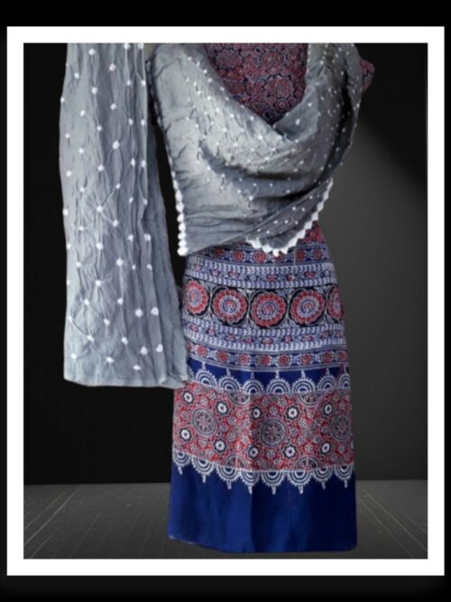 Ajrak Bandhani Fusion Dress Material Pure Modalsilk