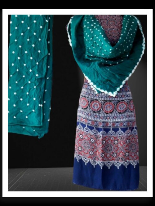 Ajrak Bandhani Fusion Dress Material Pure Modalsilk