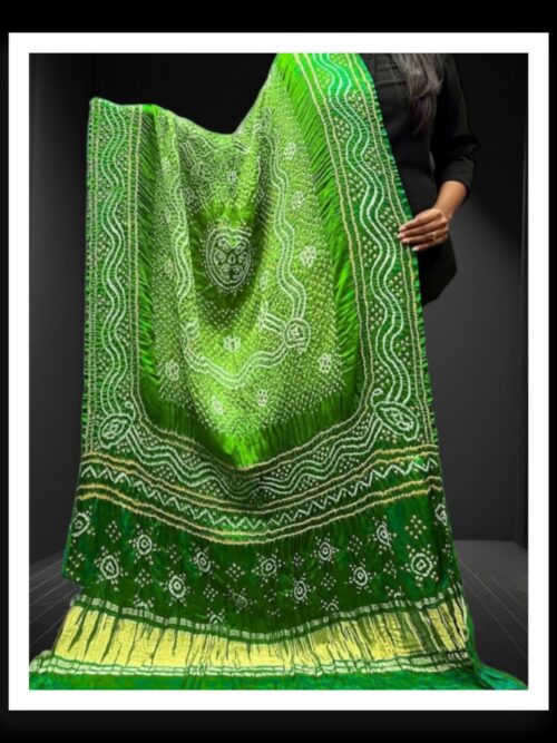 Parrot Green Bandhani Designer Dupatta Pure GajiSilk
