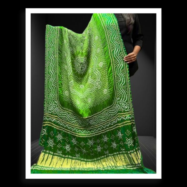 Parrot Green Bandhani Designer Dupatta Pure GajiSilk