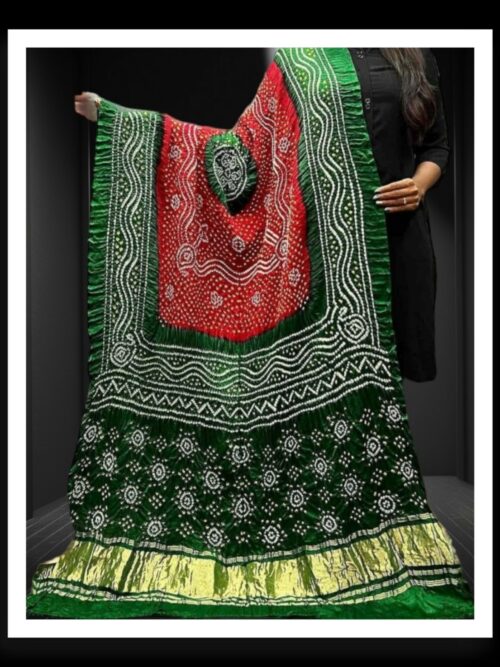 Green Red Bandhani Designer Dupatta Pure GajiSilk